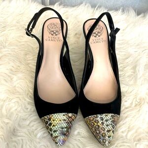 Vince Camuto Stanton Cap Toe Snake skin slingback heels black suede uppers S -8